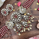 Multilayered Peacock Victorian Diamond High Neck Choker-Red-VV1904